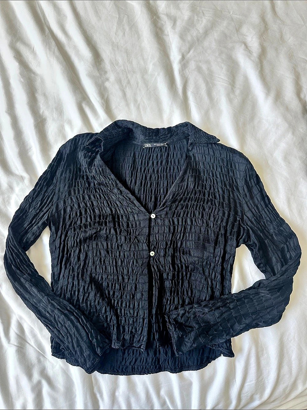 ZARA | Textured Button Front Blouse in Black